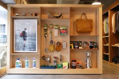 the inside of a closet filled with lots of personal care products and items on display