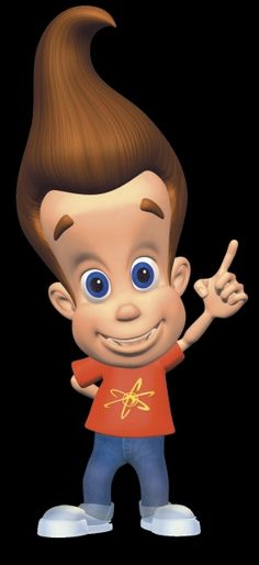 a cartoon character with big blue eyes giving the peace sign while standing in front of a black background