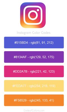 the instagram color code is displayed in different colors and font, along with an image of