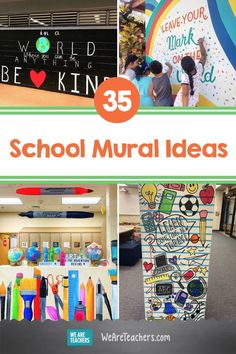 the words school mural ideas are shown in this collage