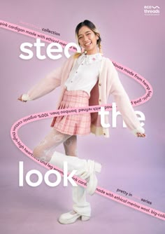 a woman in a pink skirt and white boots