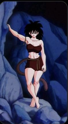 an animated image of a woman in a bathing suit with a snake around her neck