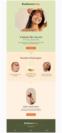 the landing page for an eco - friendly beauty store, radiancelabe