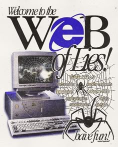 an advertisement for web sites with a spider on the screen and a computer in front of it