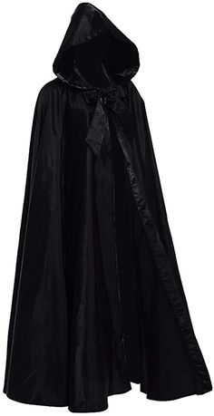 a black cloak with a bow on it