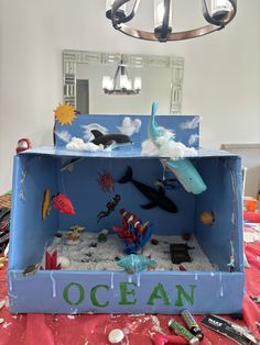 an ocean themed play area with toys and decorations