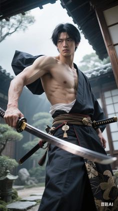 Samurai Foto, Anime Swords Men, Martial Arts Warrior, Samurai Boy, Swordsman Poses, Swordsman Pose, Male Ninja Pose Reference, Cool Ninja Pose, Samurai Reference