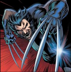 the wolverine is in action with his claws out and eyes wide open, as if he's about to strike
