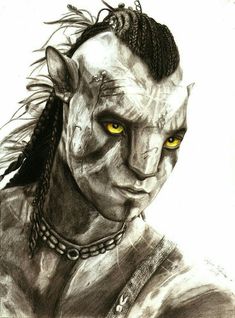 a drawing of a man with yellow eyes