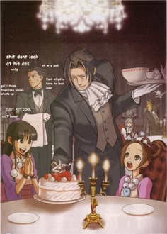 an image of a man holding a cake with candles on it and people around him