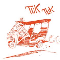 a drawing of a golf cart with the word tuk tok written on it