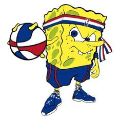the spongebob is holding a basketball ball