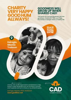 an advertisement for charity with two children on it