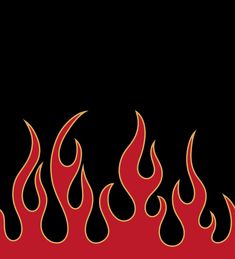 a red and black background with flames on the bottom right hand corner, as well as an orange flame in the middle