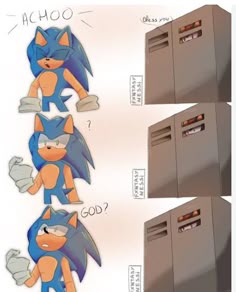 three different images of sonic the hedgehogs in various stages of being drawn and colored