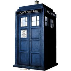the tardish is painted blue and has white writing on its front side, which reads police box
