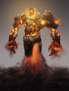 Fire Guardian, Magma Golem Dnd, Lava Golem, Molten Golem, Volcanic Golem, Volcano Golem, Fire Golem Art, Dnd Fire Golem, Fantasy Elemental Golem