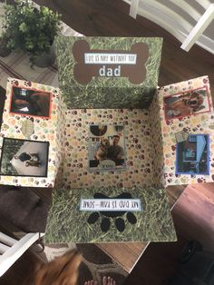 the inside of a box with pictures on it