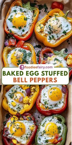 baked egg stuffed bell peppers in a baking pan