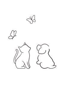 two cats and a butterfly flying in the sky