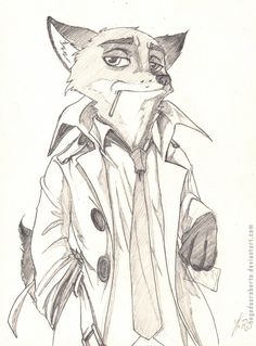 a drawing of a cat wearing a coat and tie