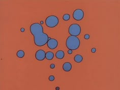 an orange background with blue bubbles floating in the air