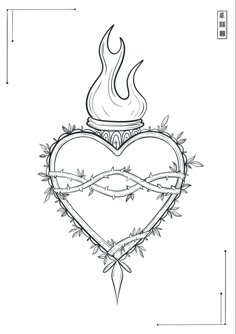 a heart with barbed wire around it and a candle in the shape of a heart