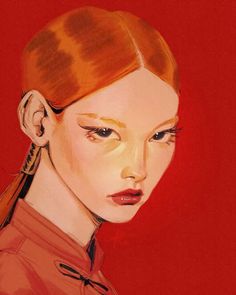 a painting of a woman with red hair