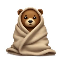 a brown teddy bear wrapped in a blanket