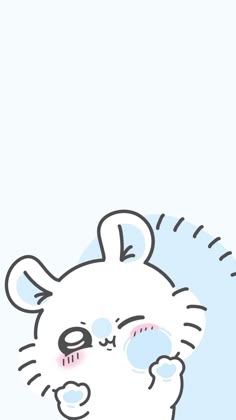 a drawing of a white teddy bear with blue eyes