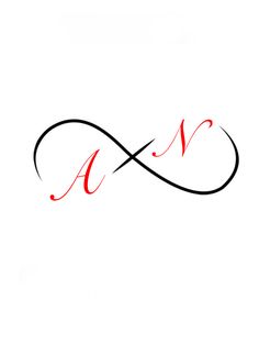 an infinite sign with the letter n in red ink on a white background, symbolizing love