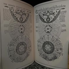 an open book with drawings on it