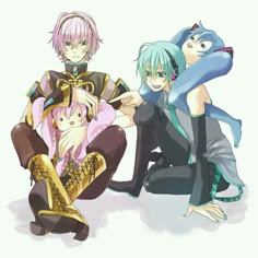 three anime characters sitting next to each other
