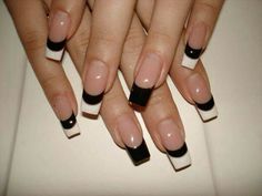Acrylic Nails Black And White Tips, Black And White Tip Acrylic Nails, Black White Tip Nails, Black And White Tips Nails, Black N White French Nails, Black N White French Tip, Black And White Double French Tip Nails, Black White French Tip, Black And White Checkered French Tip Nails