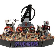 the avengers endgame is made out of legos and has many different characters on it