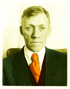 a painting of a man in a suit and orange tie