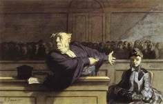 an old man sitting in front of a courtroom with another person behind him, who is holding his hand out
