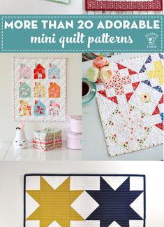 several different quilts are shown with the words more than 20 adorable mini quilt patterns