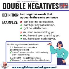 a poster with the words double negatives and two negative words that appear in the same sentence