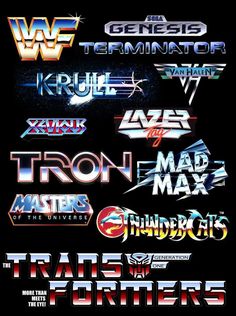 an image of the back to the future era logo in different colors and sizes, including letters