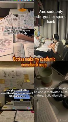 there are many papers on the desk with writing