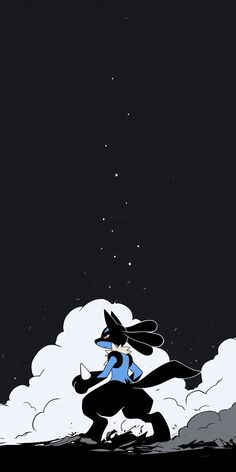 an image of a cartoon character running in the night sky with clouds and stars above