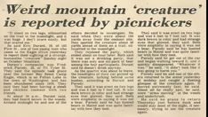 a newspaper article about weird mountain creature is reported by pickkers