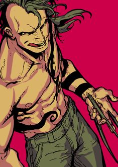 a man with long hair holding two scissors