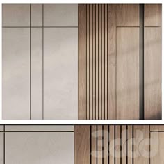 three panels of wood and metal are shown