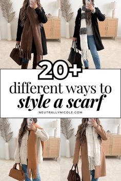Want to learn how to wear a scarf like a fashion pro? These 20 ideas show how versatile women's neckwear can be. Whether you're into timeless classics or modern twists, these tips will add a polished touch to your women's fashion looks all year long. How To Wear A Large Scarf With A Dress, Cozy Scarf Outfit, Outfits With Scarves, Ways To Tie Scarves, Trendy Scarves, Neckwear Women, Ways To Wear A Scarf, Scarf Outfit, How To Wear A Scarf