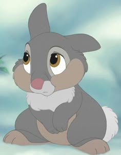 an animated rabbit sitting in the snow