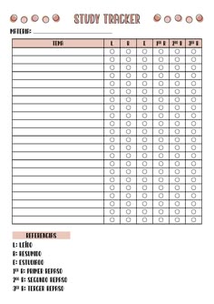 a printable study tracker for students to use in the classroom or at home, with numbers
