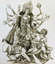 a drawing of the hindu god sitting on top of a lion