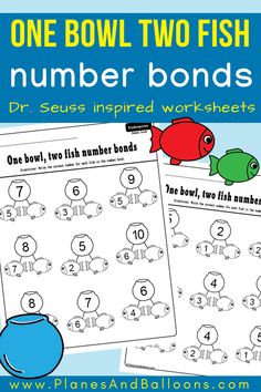one bowl two fish number bonds worksheet for numbers 1 - 10 with pictures